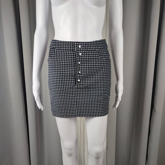 Forever 21 Cotton Blend Houndstooth Mini Skirt Button Front Pockets Black XS NWT - Picture 2 of 10
